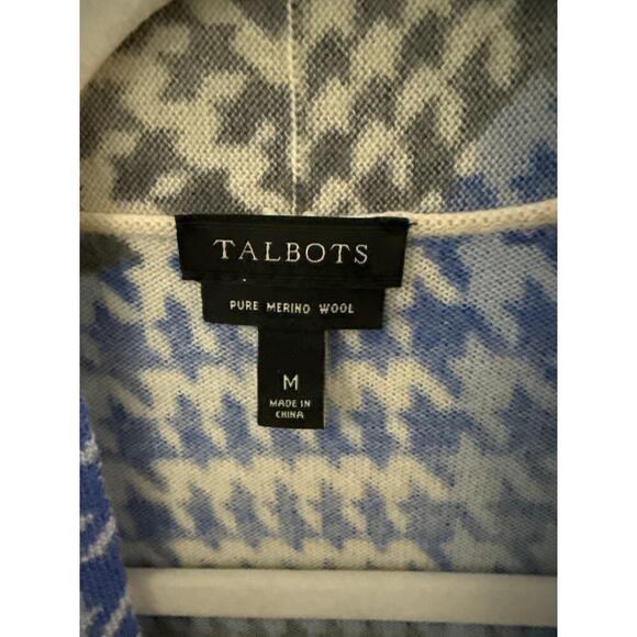 Talbots 100% Pure Merino Wool Houndstooth Paisley Cardigan Sweater Size Medium - Picture 3 of 9